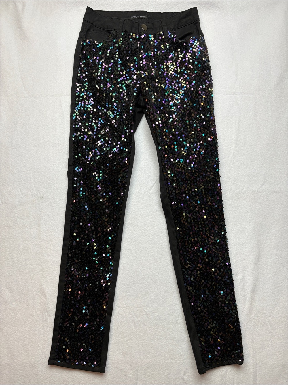 Boston Proper size 2 xs Black Iridescent Sequin front jeans denim